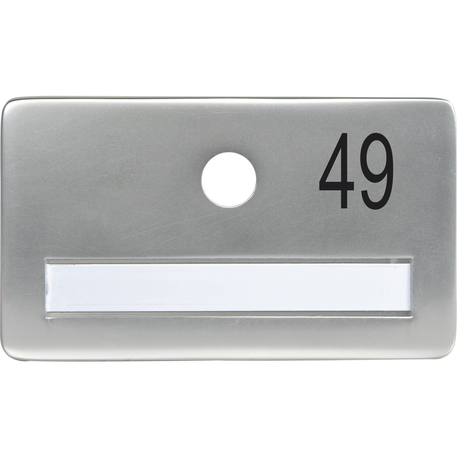 SOLIDO Namensschild ohne Spion, Bohrung ø 14, Alu silber eloxiert, Gravur Nr. 49