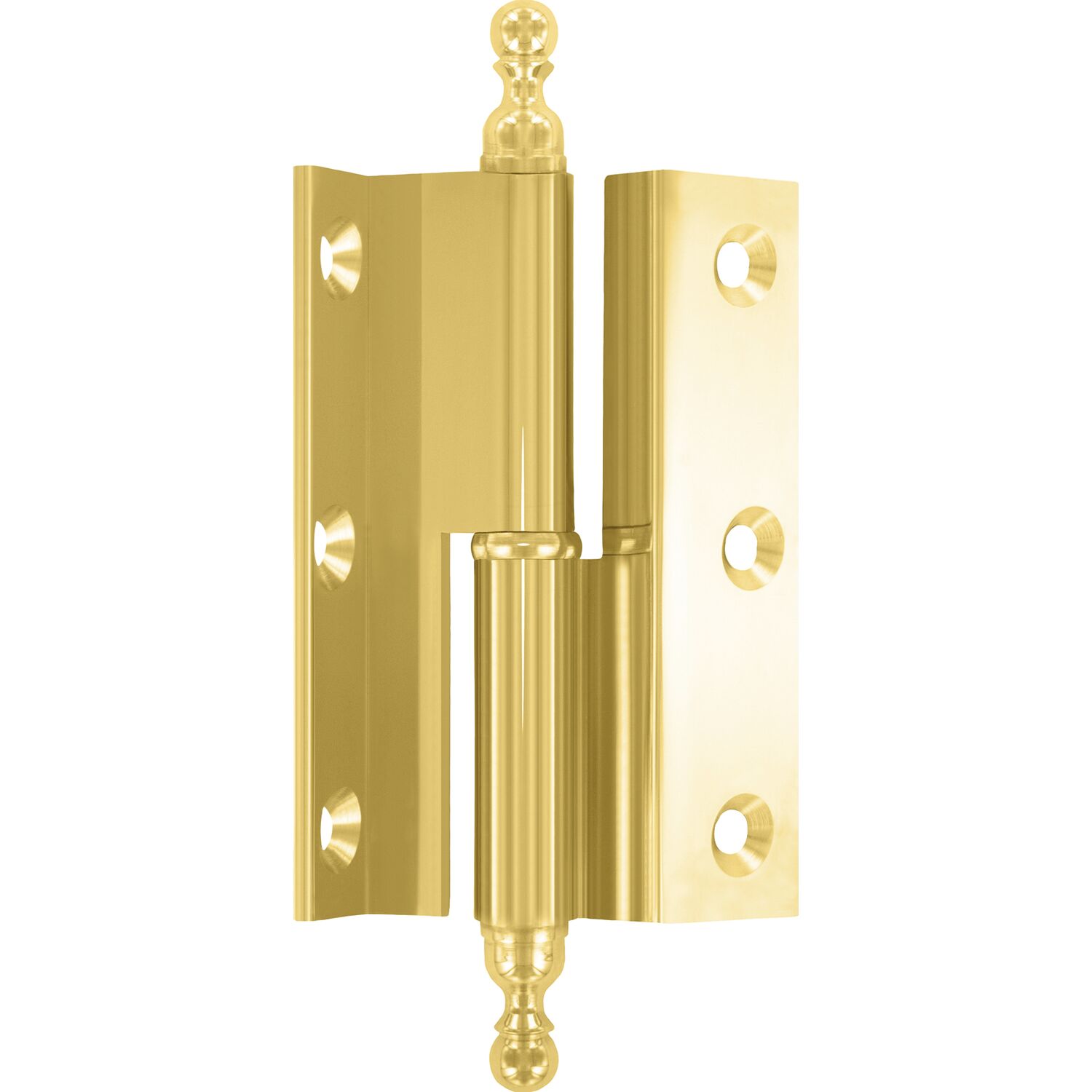 Stil-Möbelband Kröpfung D, Zierkopf 19 links, 50x33 mm, Messing poliert