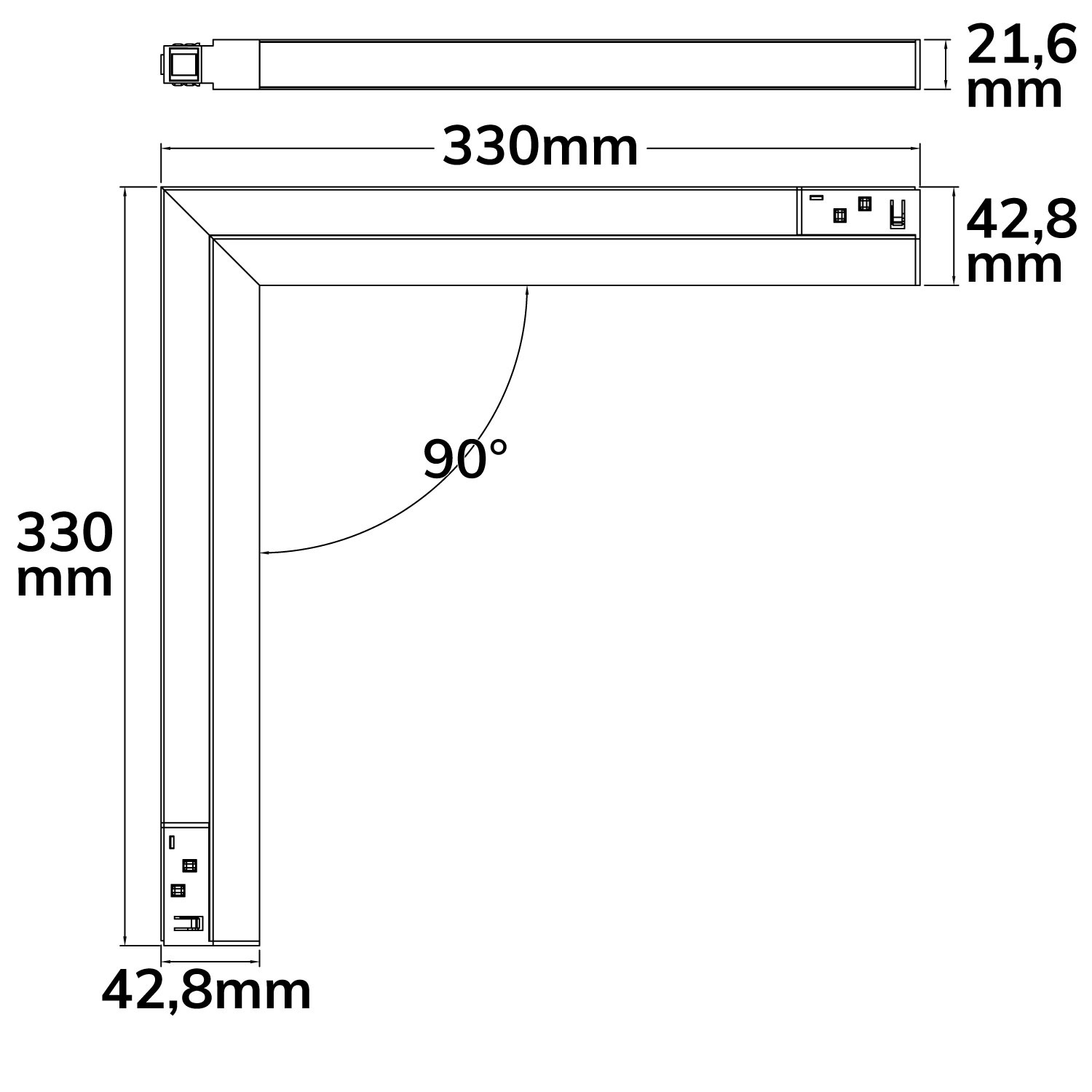 ISOLED Track48 Eckleuchte vertikal schwarz 20W 120° 48V DC 3000K,CRI90 Line+