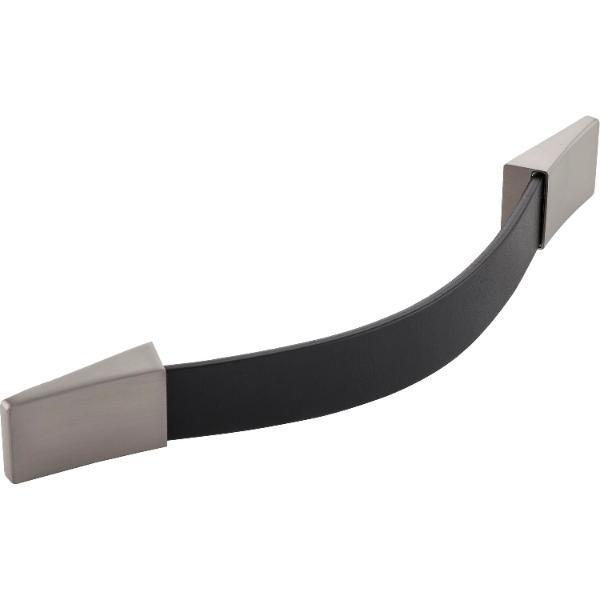 furnipart Griff Safari Lochabstand 160/192 Breite 224mm Leder schwarz/Sockel zink Edelstahl Effekt