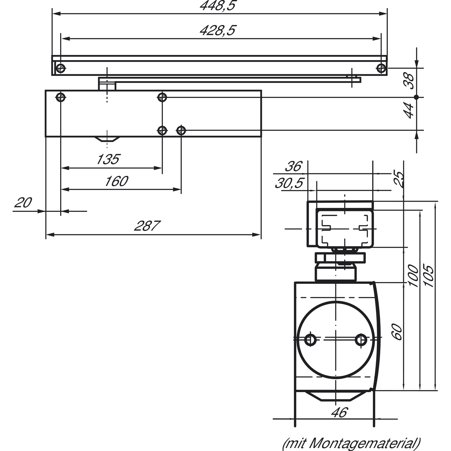 GEZE Gleitschiene BG, für TS 3000/5000 L, silber