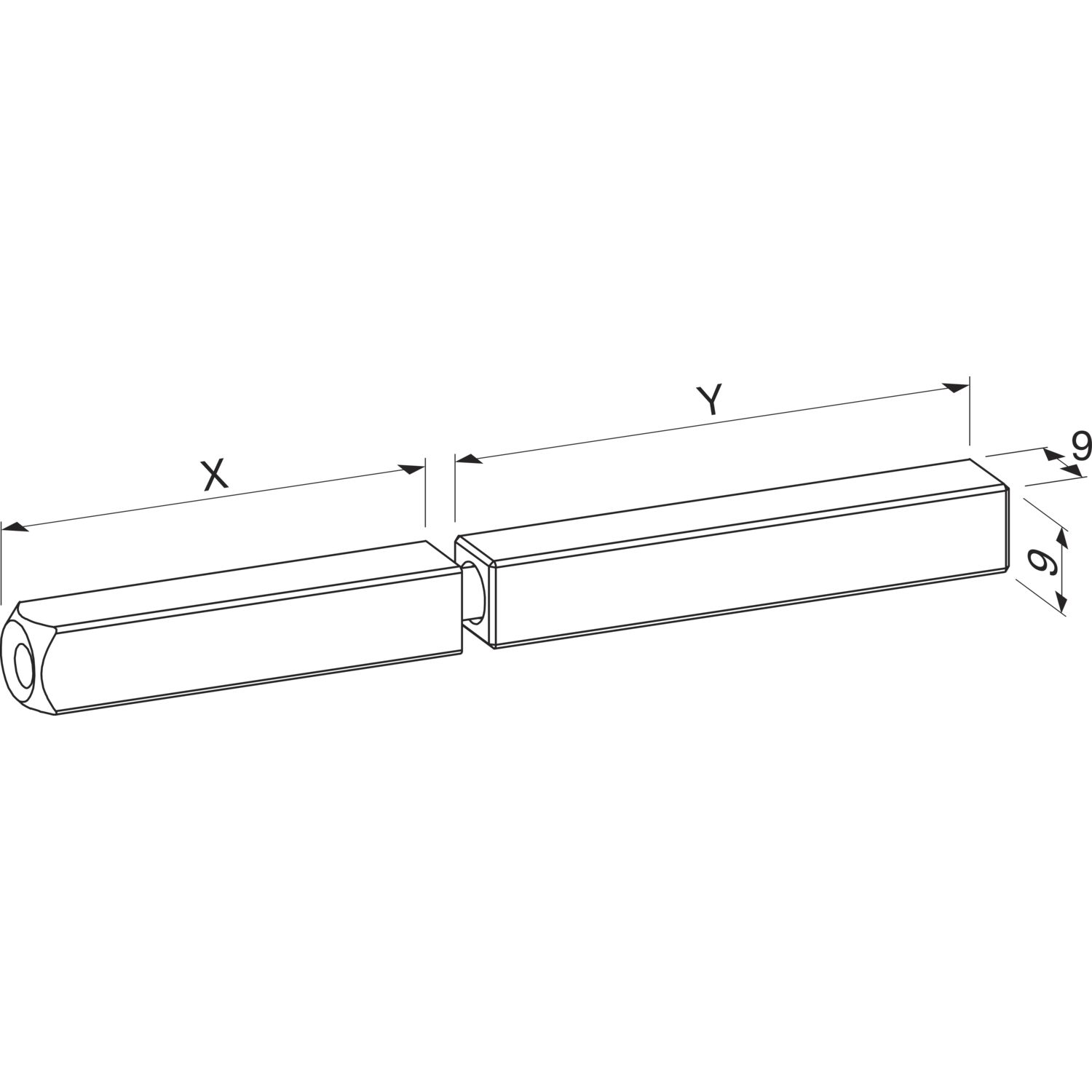ECO Drückerstift geteilt Vierkant 9mm 45/55mm