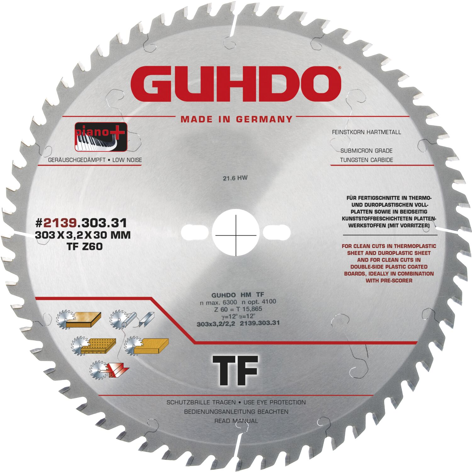 GUHDO HW-TF-Kreissägeblatt Piano plus 303x3,2x30 mm WZ60 TF