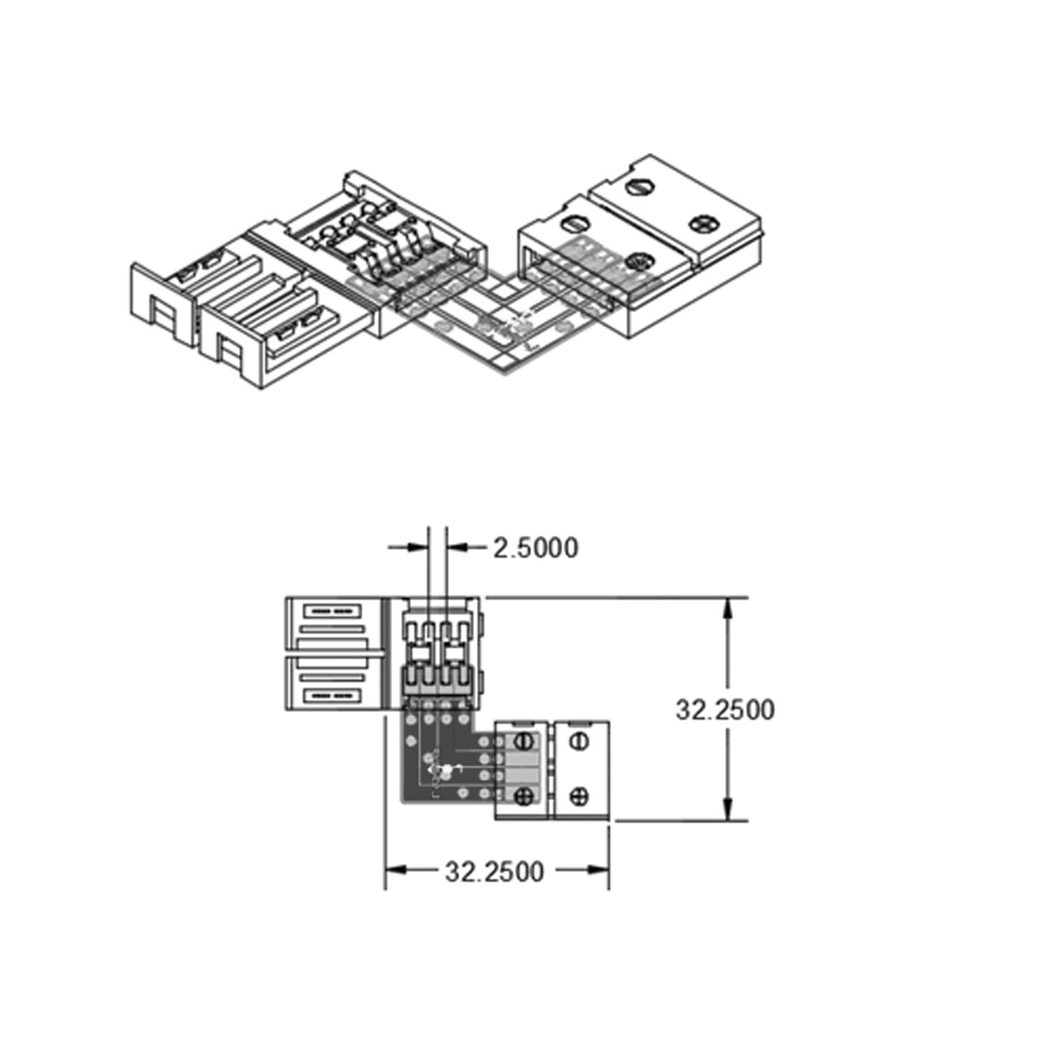 ISOLED Clip-Eck-Verbinder (max. 5A) C1-210 für 2-pol. IP20 Flexstripes mit Breite 10mm Pitch >12mm
