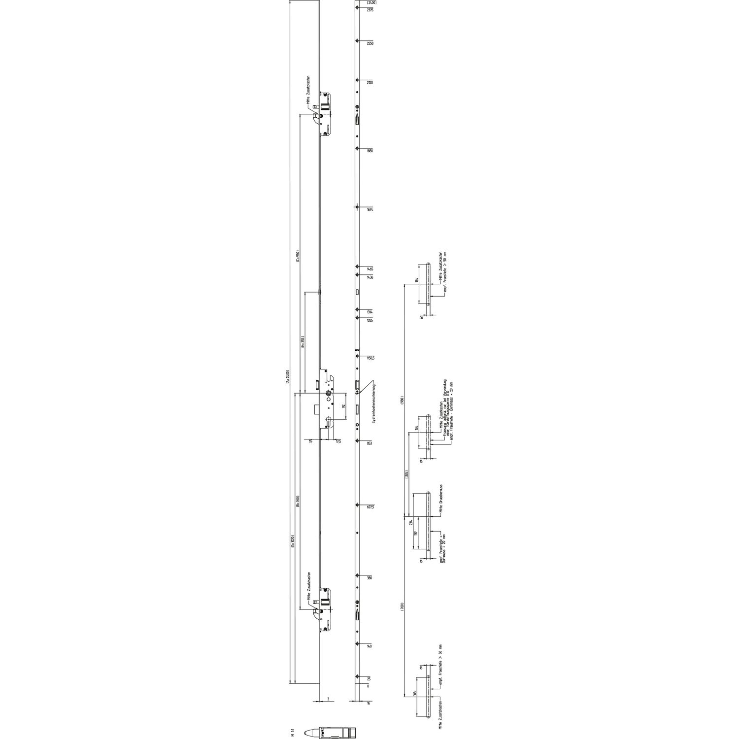 KFV Mehrfachverriegelungsschloss BS 2600 F16 B003, DM 65, Stulp 16mm, verzinkt