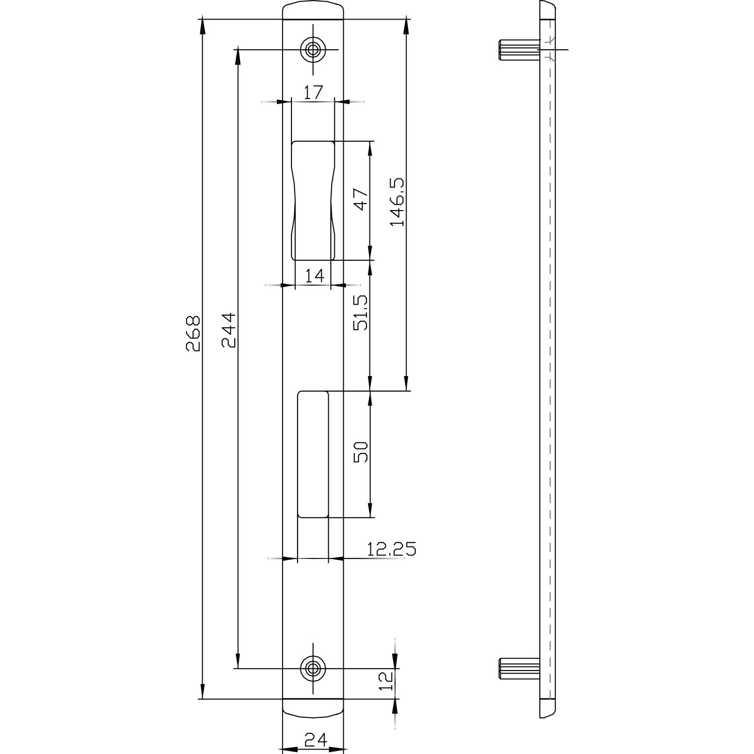 BKS Schließblech B 9000 0785, 268 x 24 mm, U-Stulp 6 mm