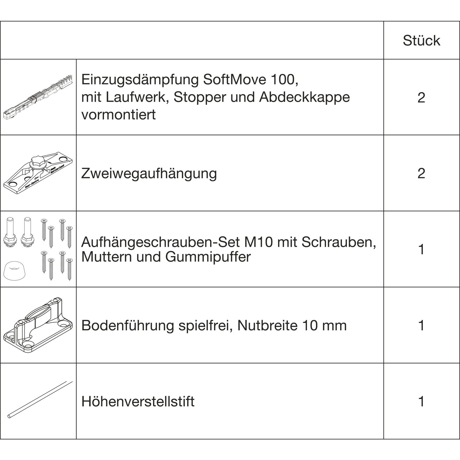 HAWA Junior 100/Z Beschlagset Holz SoftMove (30244)