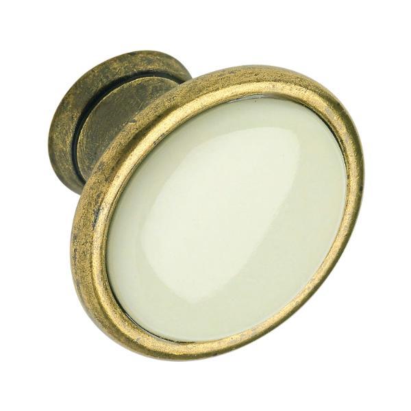 SIRO Knopf Oxnard ø 29 mm, Porzellan/ZN hellbeige/altmessing brüniert