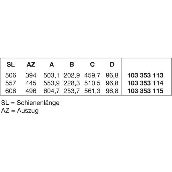 Accuride 1432 Beschlägegarnitur, Länge 608 mm, Stahl schwarz chromatiert