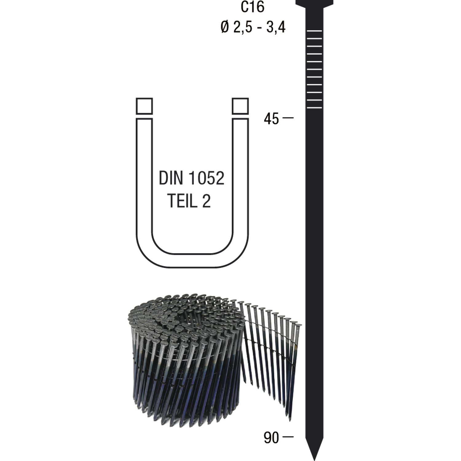 Nagelrollen C16 3,1 x 70 mm HGA verzinkt Drahtgebunden 16 Grad