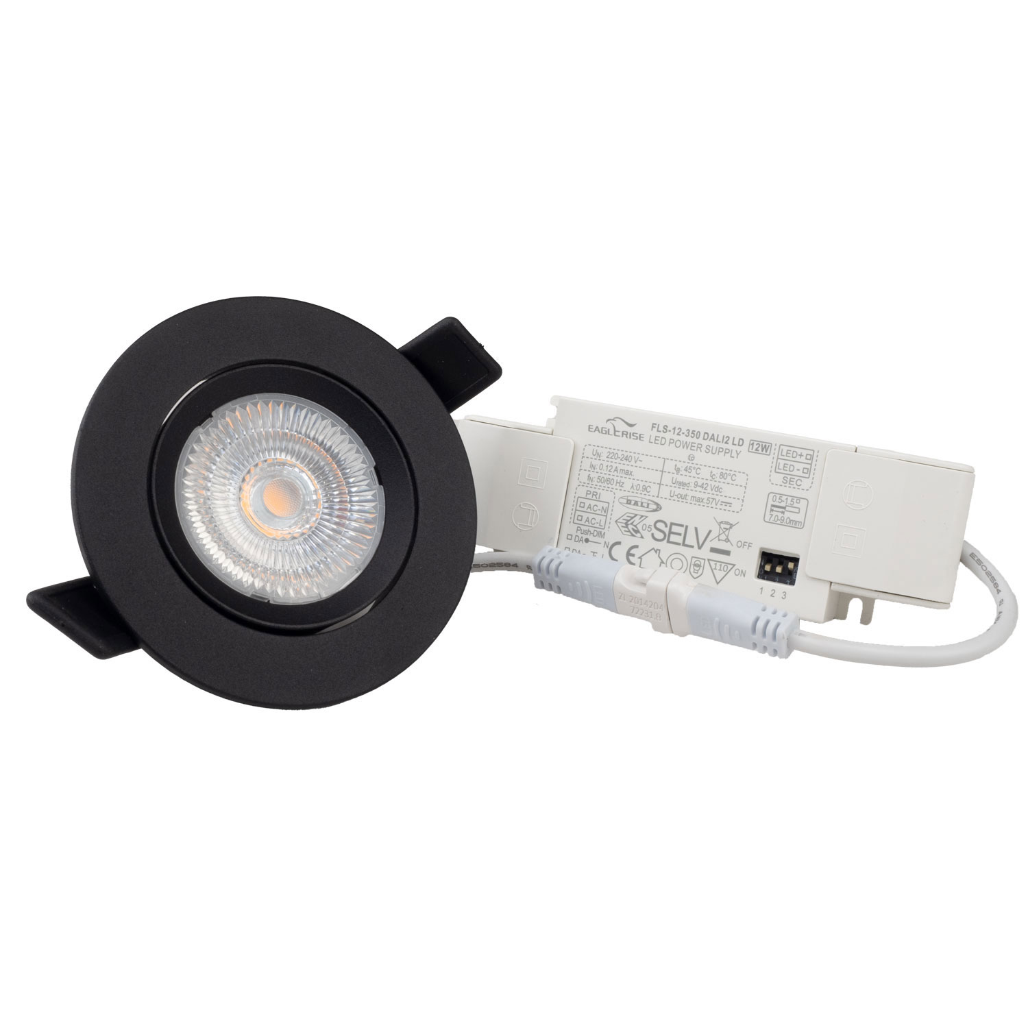 ISOLED LED Einbauleuchte Slim68 Alu schwarz rund 9W warmweiß DALI dimmbar
