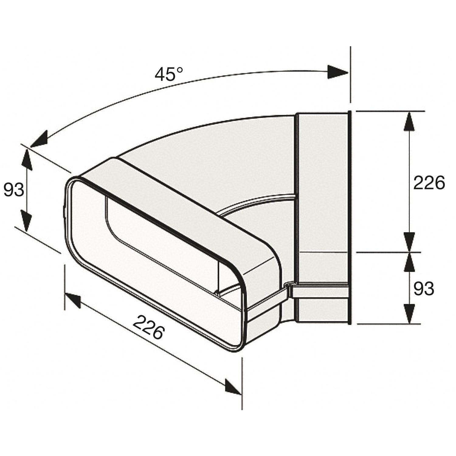 Ablufttechnik Flachkanal Bogen horizontal 45° DFK-BH 45, System 222 x 90