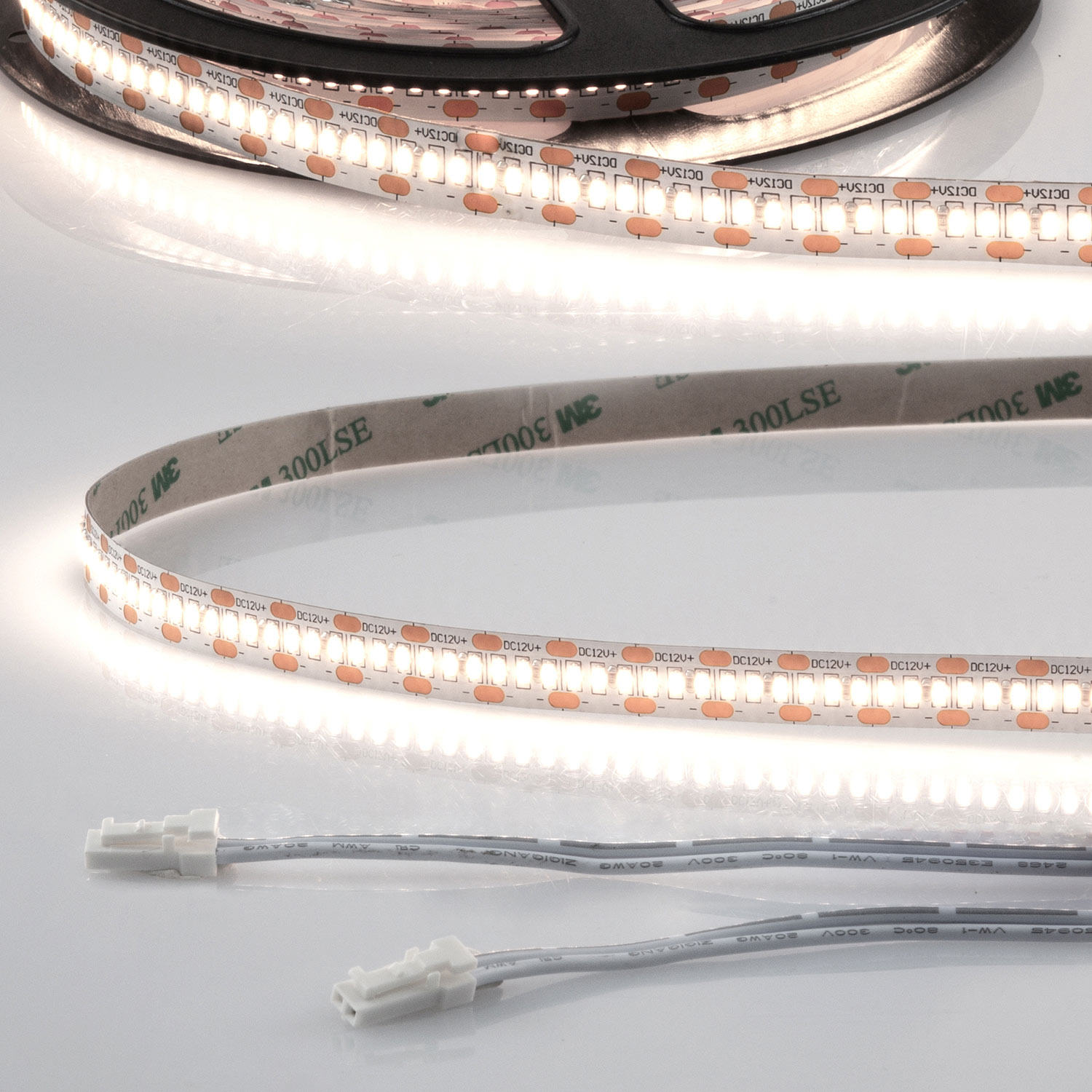 ISOLED LED CRI940 MiniAMP Flexband 12V DC 12W IP20 4000K 120cm beids. 30cm Kabel + maleAMP 300 LED/m