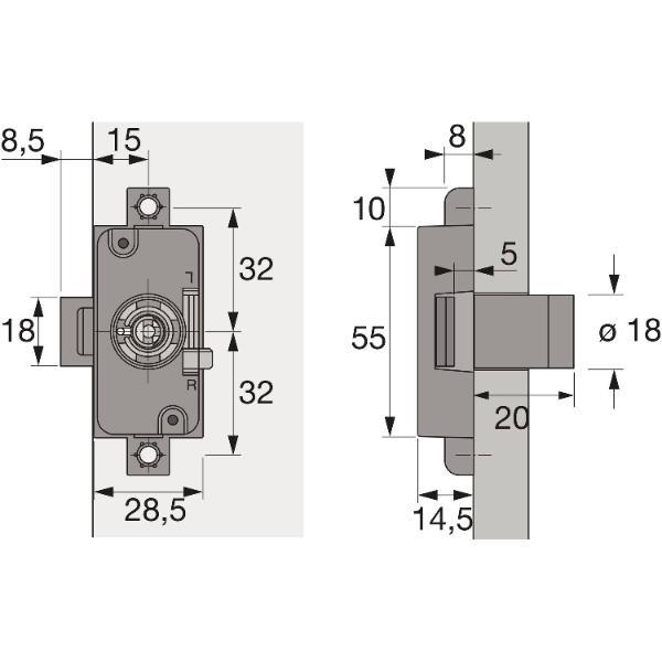 Hettich Prestige 2000 Zylinder-Drehstangenschloss Z23 Dornmaß 15 L20 vernickelt