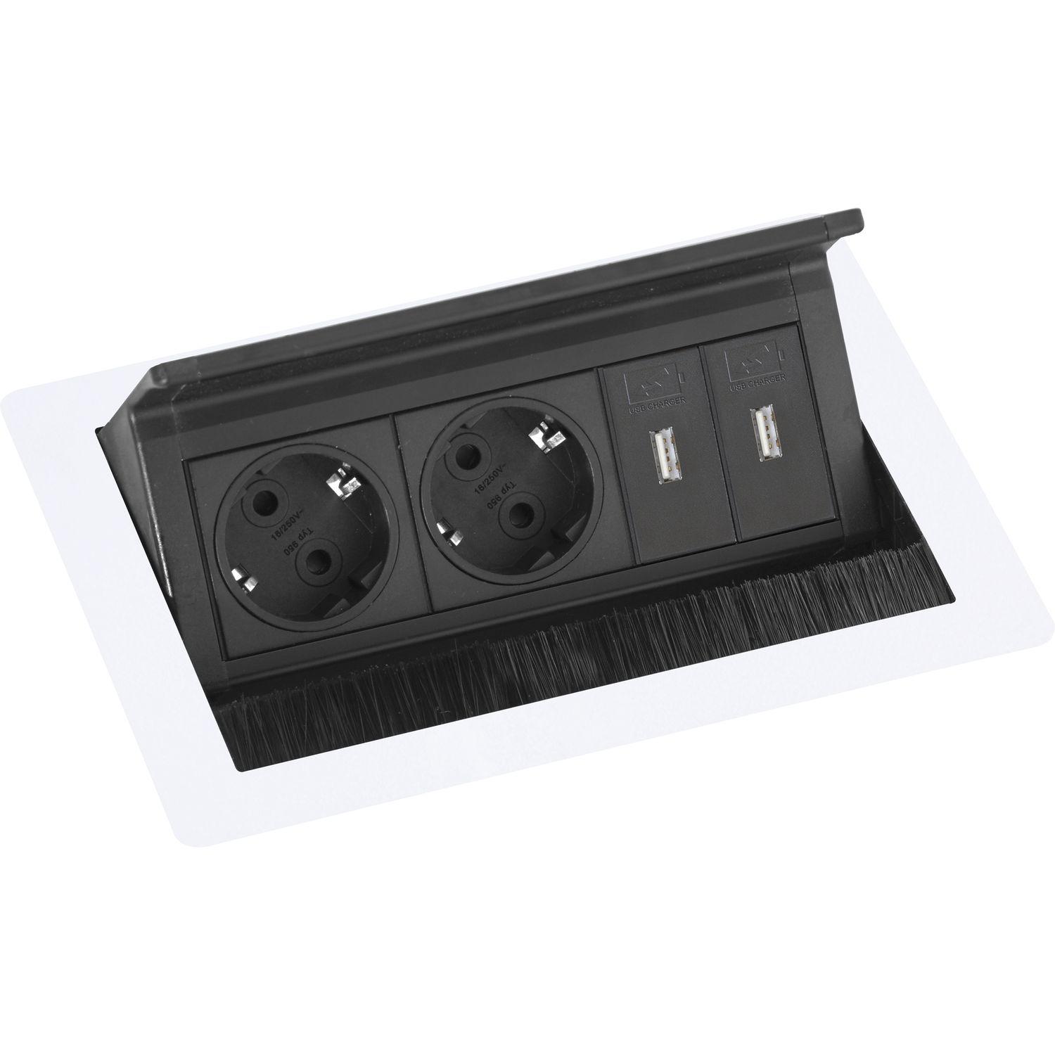 EVOline Flip Top Push S 2xSchuko + 2x USB-Charger weiß