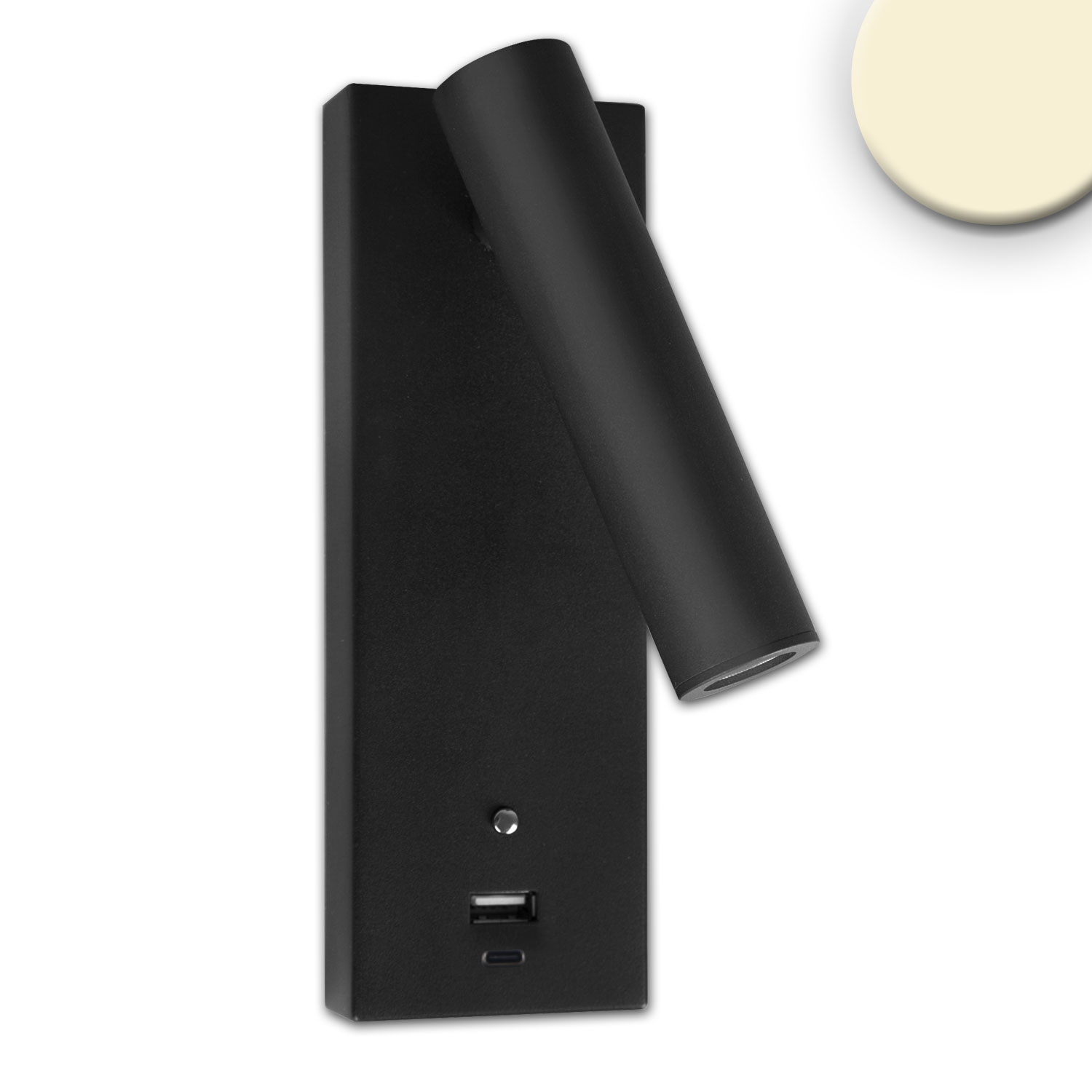 ISOLED LED Leseleuchte 3W schwarz mit USB-A und USB-C Ladebuchse warmweiß 3 Stufen dimmbar