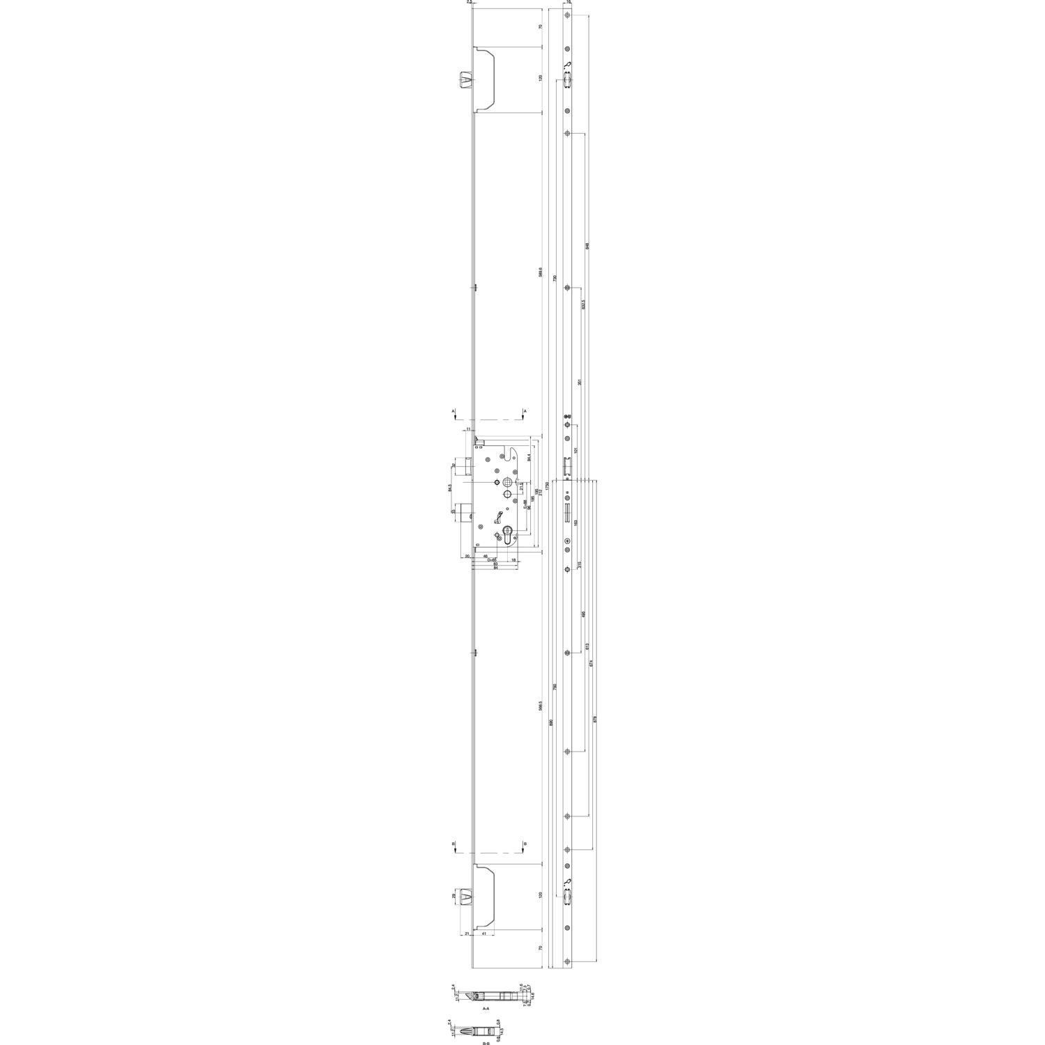 GU MFV-Schloss Secury MR2 ÖNORM,DM 65,Stulp 1750 x 16 x 2,5mm eckig,silberfärbig