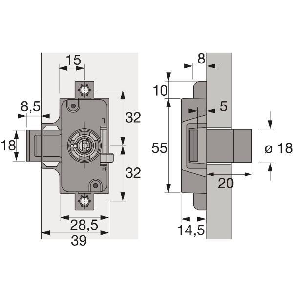 Hettich Prestige 2000 Zylinder-Drehstangenschloss Z23 Set Dornmaß 25 L20 vernickelt